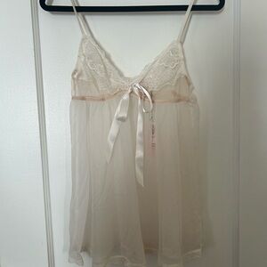 Victoria's Secret Elegant Cream Lace Chemise Babydoll Set